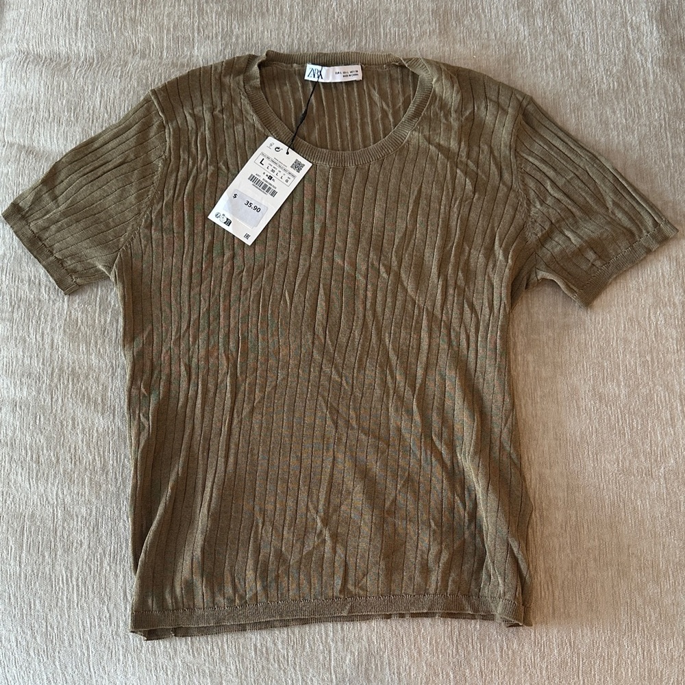 Women’s Ribbed Green Short Sleeve Shirt